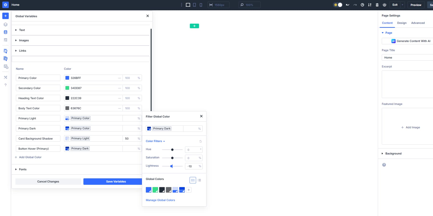 Divi 5 设计变量创建色彩变体截图