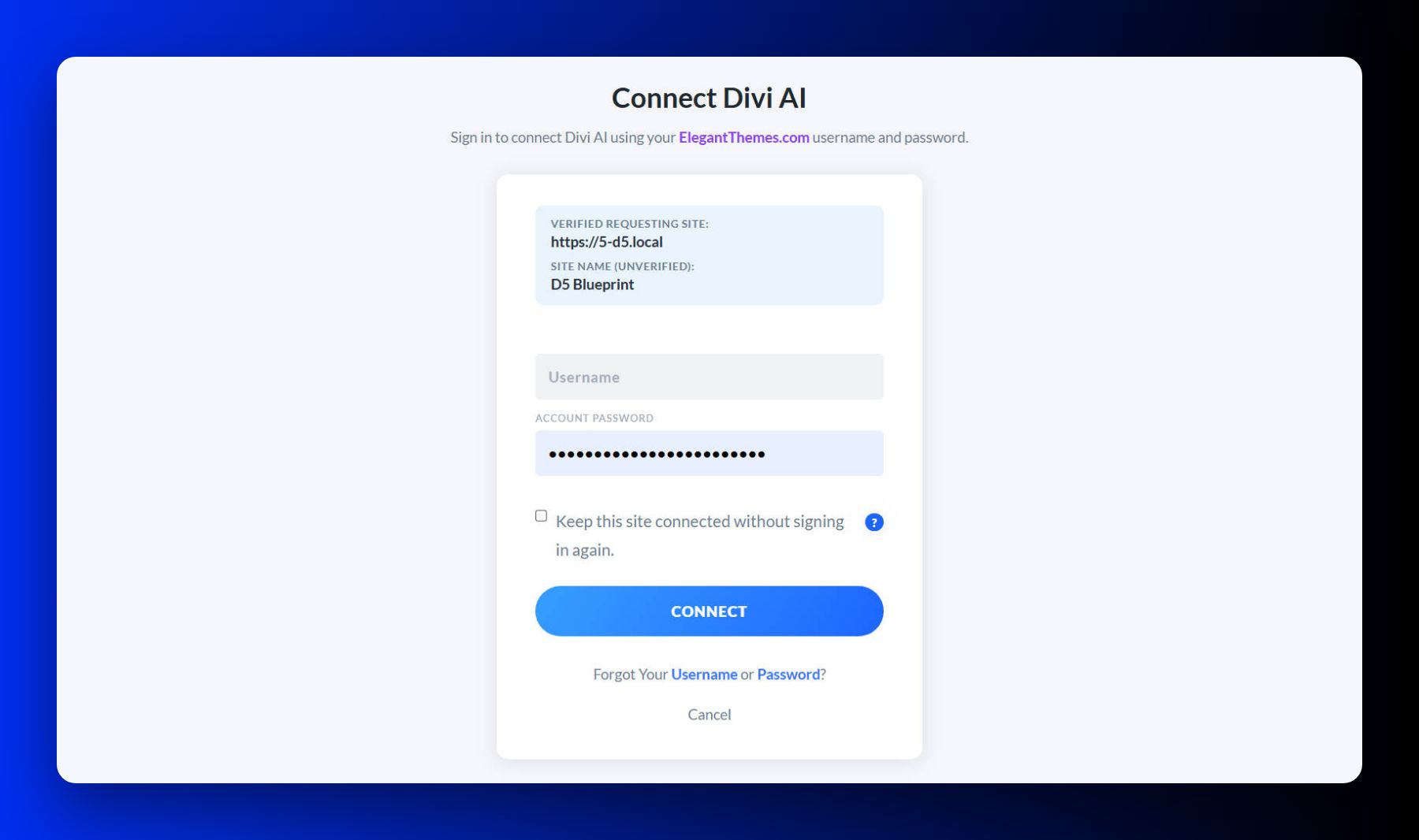 使用 Elegant Themes 会员账户登录 Divi AI 智能体